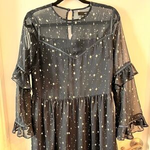 Bloomingdales Aqua Navy Star Ruffle Dress Size Medium